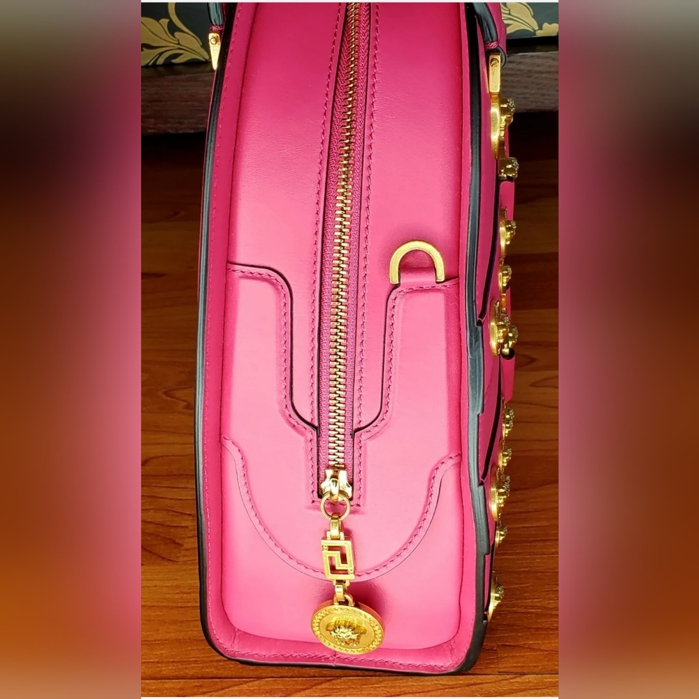 New Versace Womens Bright Pink Leather Tribute Medallion Handbag Shoulder Bag - Picture 6 of 16